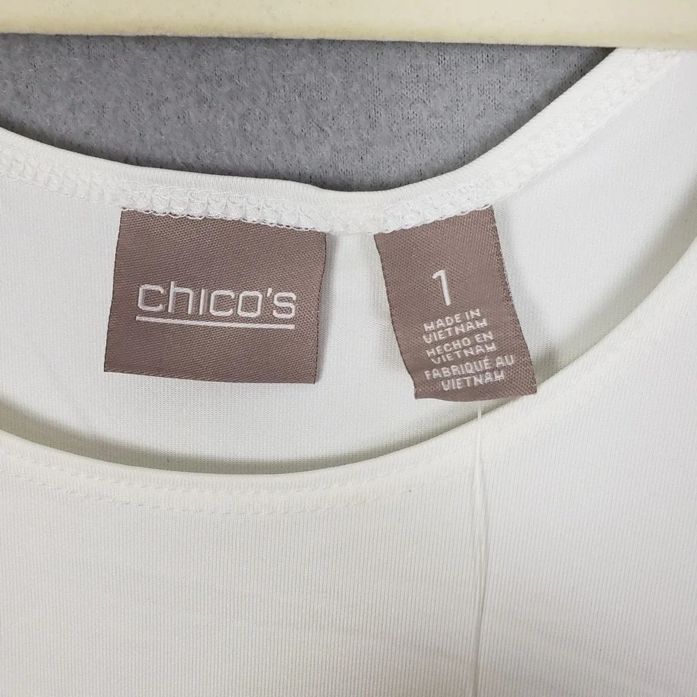 Chico's Size M Basic Solid White Knit Tank Top Minimalist Closet Staple Capsule - Picture 3 of 9